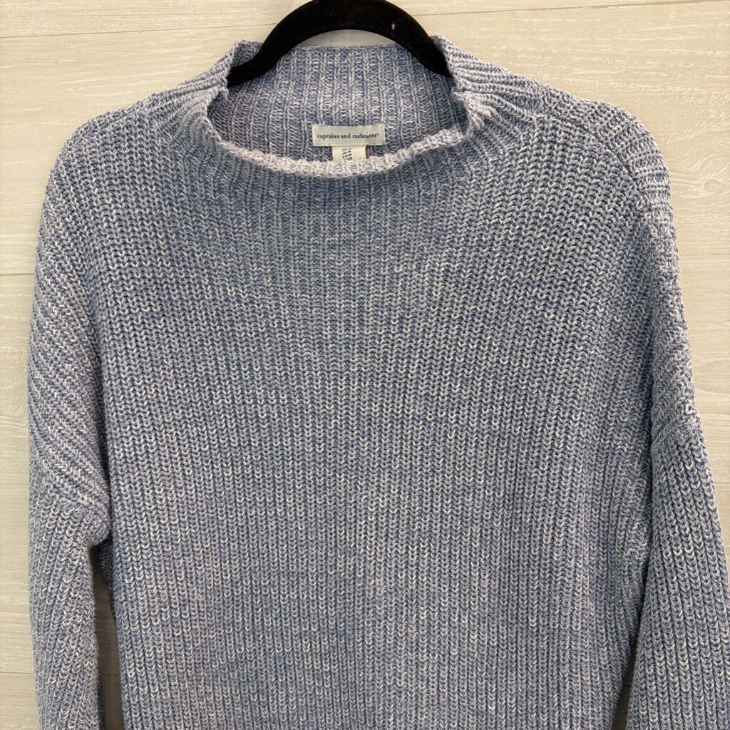 Cupcakes and Cashmere Blue Knit Mock Neck Sweater Medium
