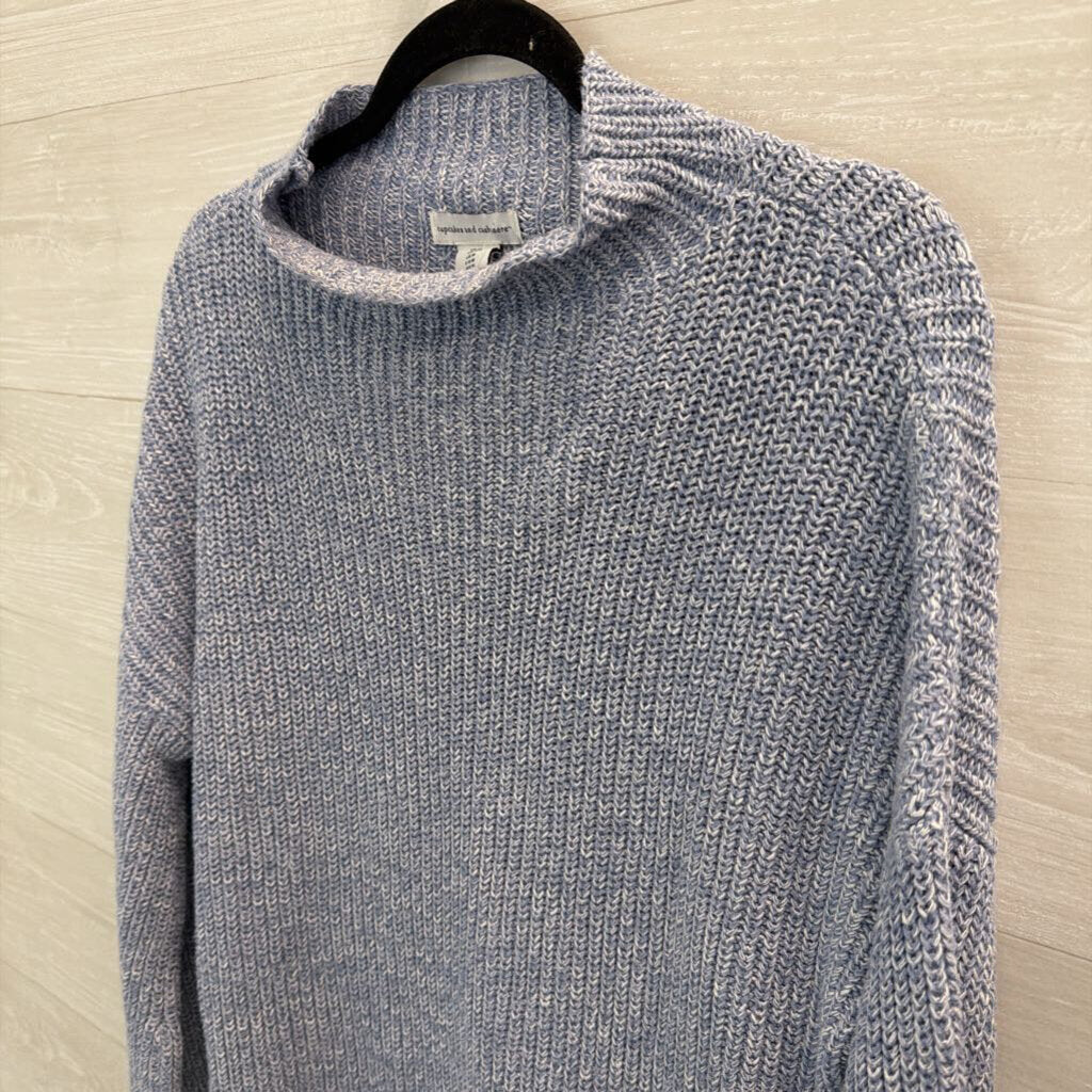 Cupcakes and Cashmere Blue Knit Mock Neck Sweater Medium