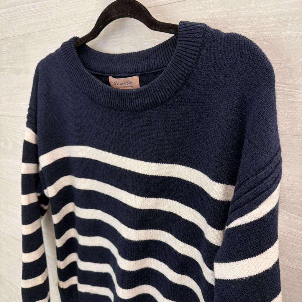 Philosophy Navy/ White Striped Sweater Extra Large