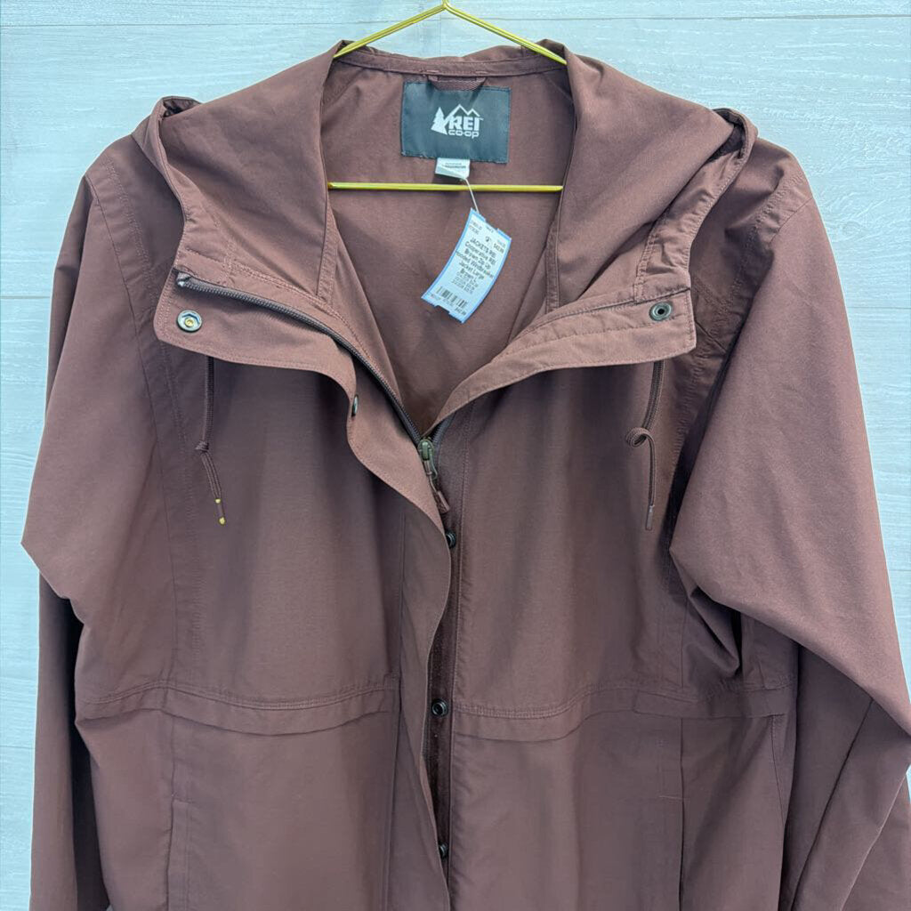 REI Brown Zip Up Hooded Windbreaker Jacket Large