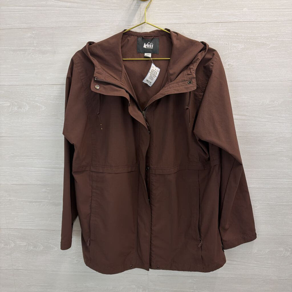 REI Brown Zip Up Hooded Windbreaker Jacket Large
