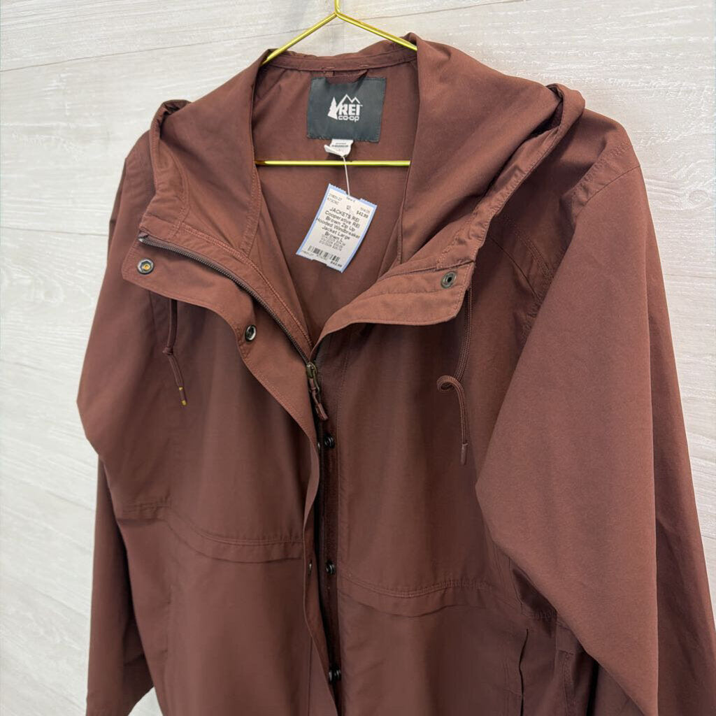 REI Brown Zip Up Hooded Windbreaker Jacket Large