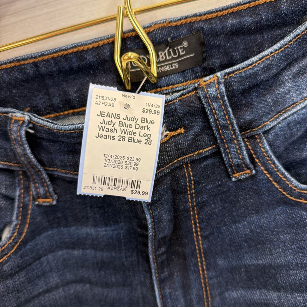 Judy Blue Dark Wash Wide Leg Jeans 28