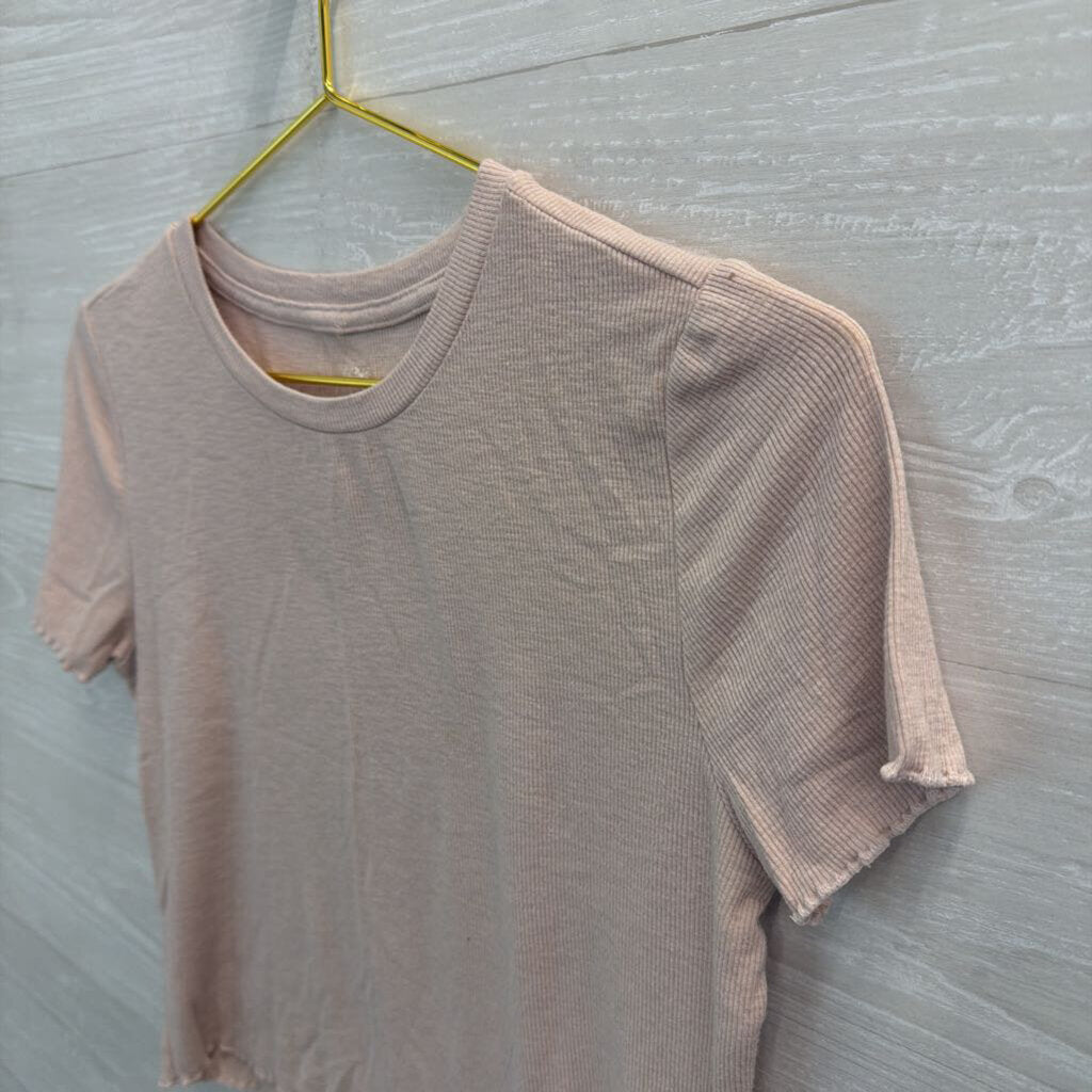 Aerie Pink Ribbed Cropped Short Sleeve Top Small