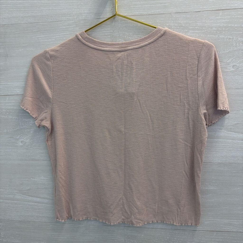 Aerie Pink Ribbed Cropped Short Sleeve Top Small