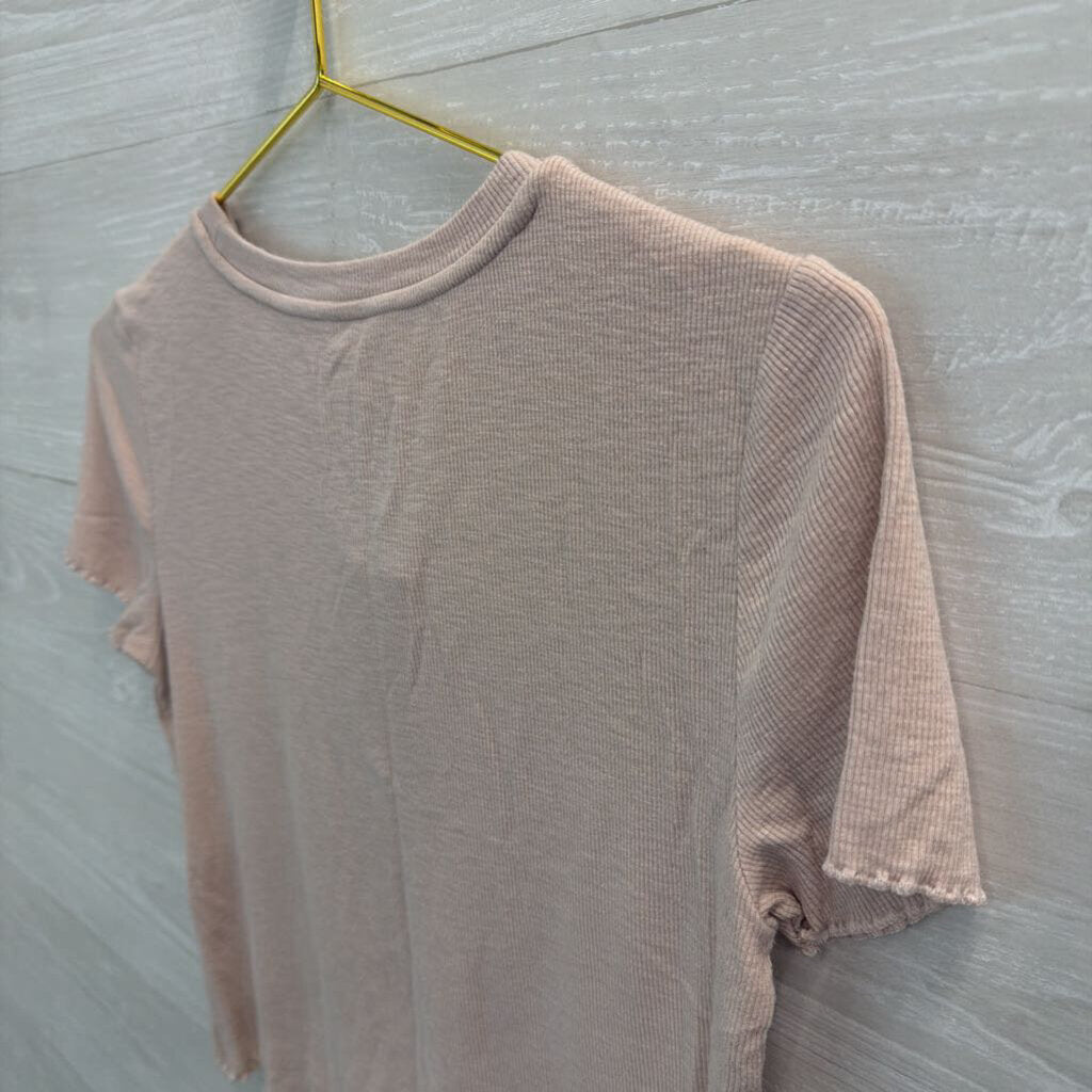 Aerie Pink Ribbed Cropped Short Sleeve Top Small