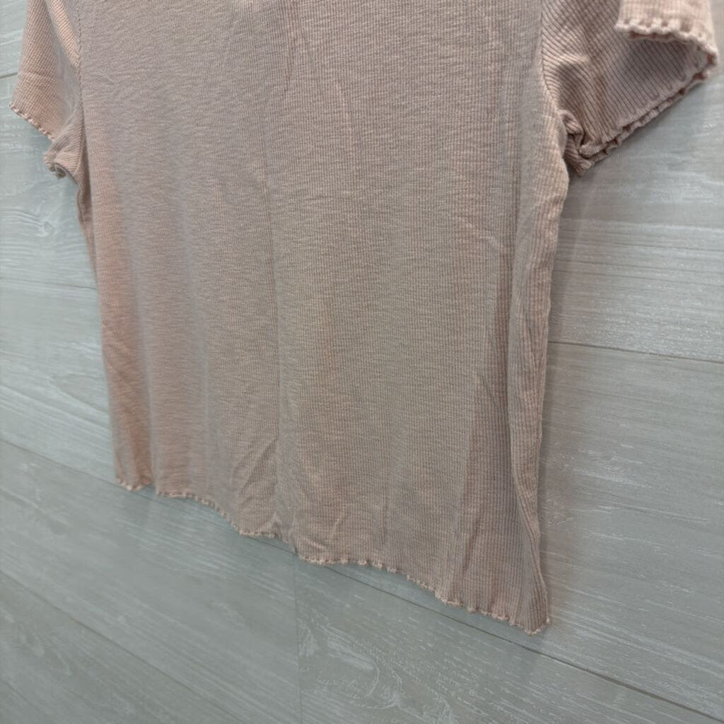 Aerie Pink Ribbed Cropped Short Sleeve Top Small