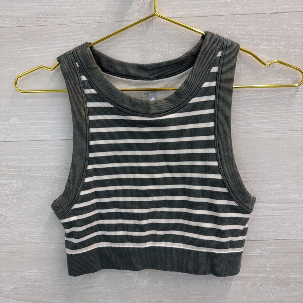 Offline by Aerie Green/ White Striped Cropped Tank Top Small