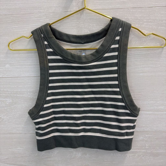 Offline by Aerie Green/ White Striped Cropped Tank Top Small