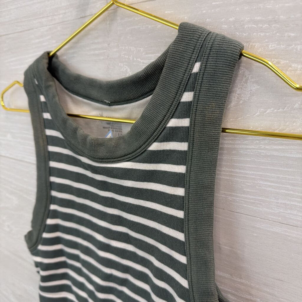 Offline by Aerie Green/ White Striped Cropped Tank Top Small