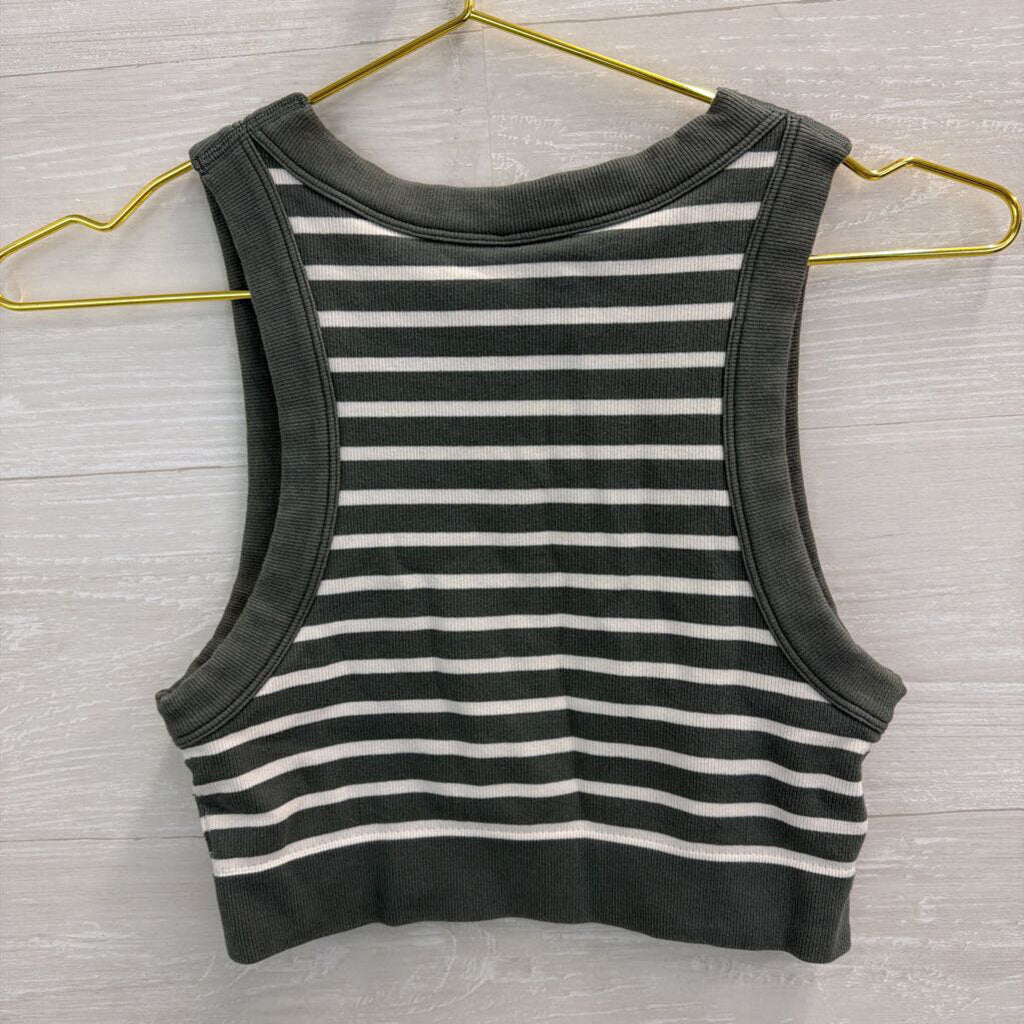 Offline by Aerie Green/ White Striped Cropped Tank Top Small