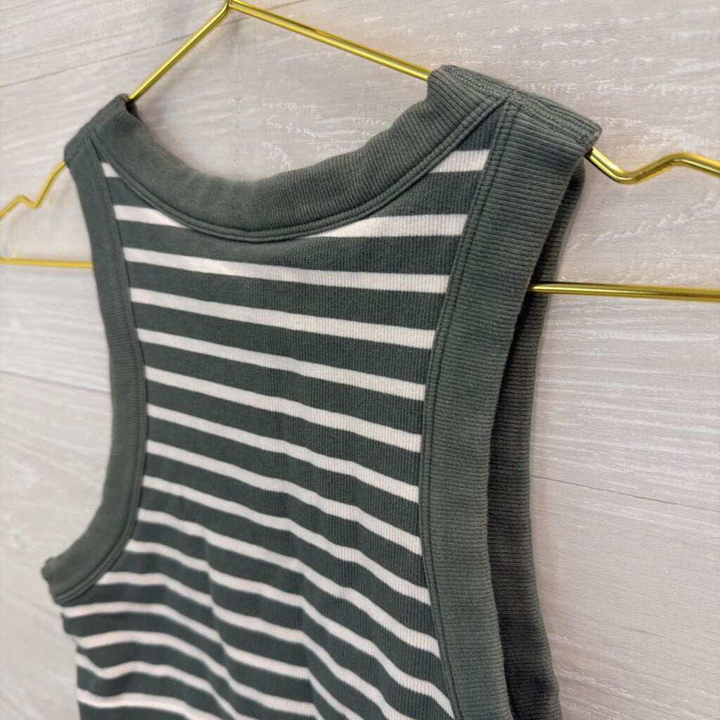 Offline by Aerie Green/ White Striped Cropped Tank Top Small