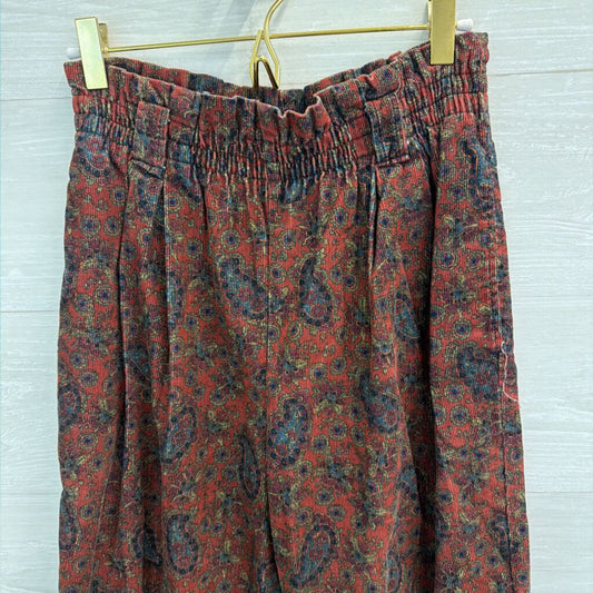 Vintage Diversity Burgundy/ Multi Paisley Print Corduroy Pants Small