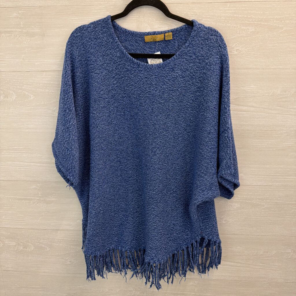 Valerie Stevens Blue Knit Fringe Hem Long Sleeve Top 1X