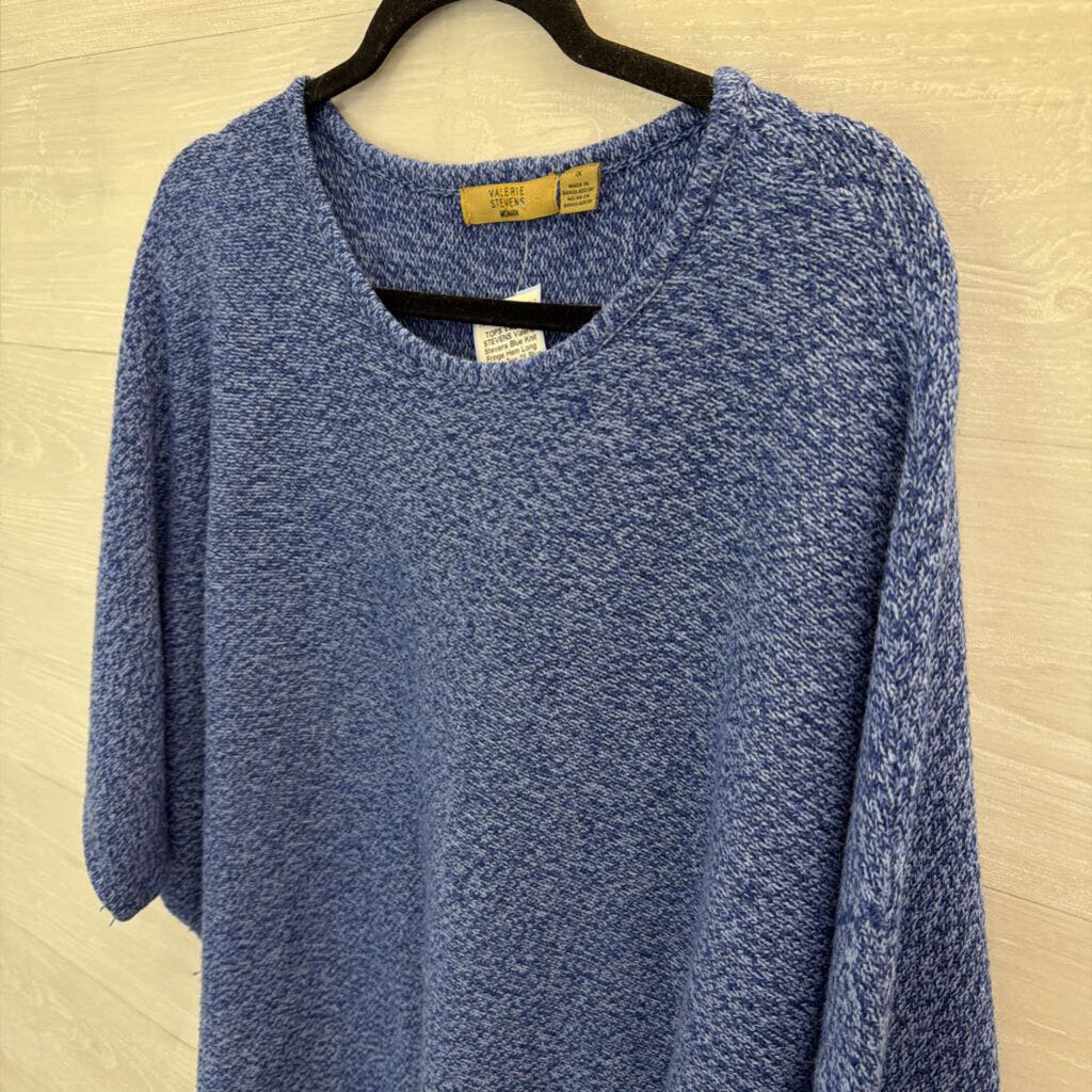 Valerie Stevens Blue Knit Fringe Hem Long Sleeve Top 1X