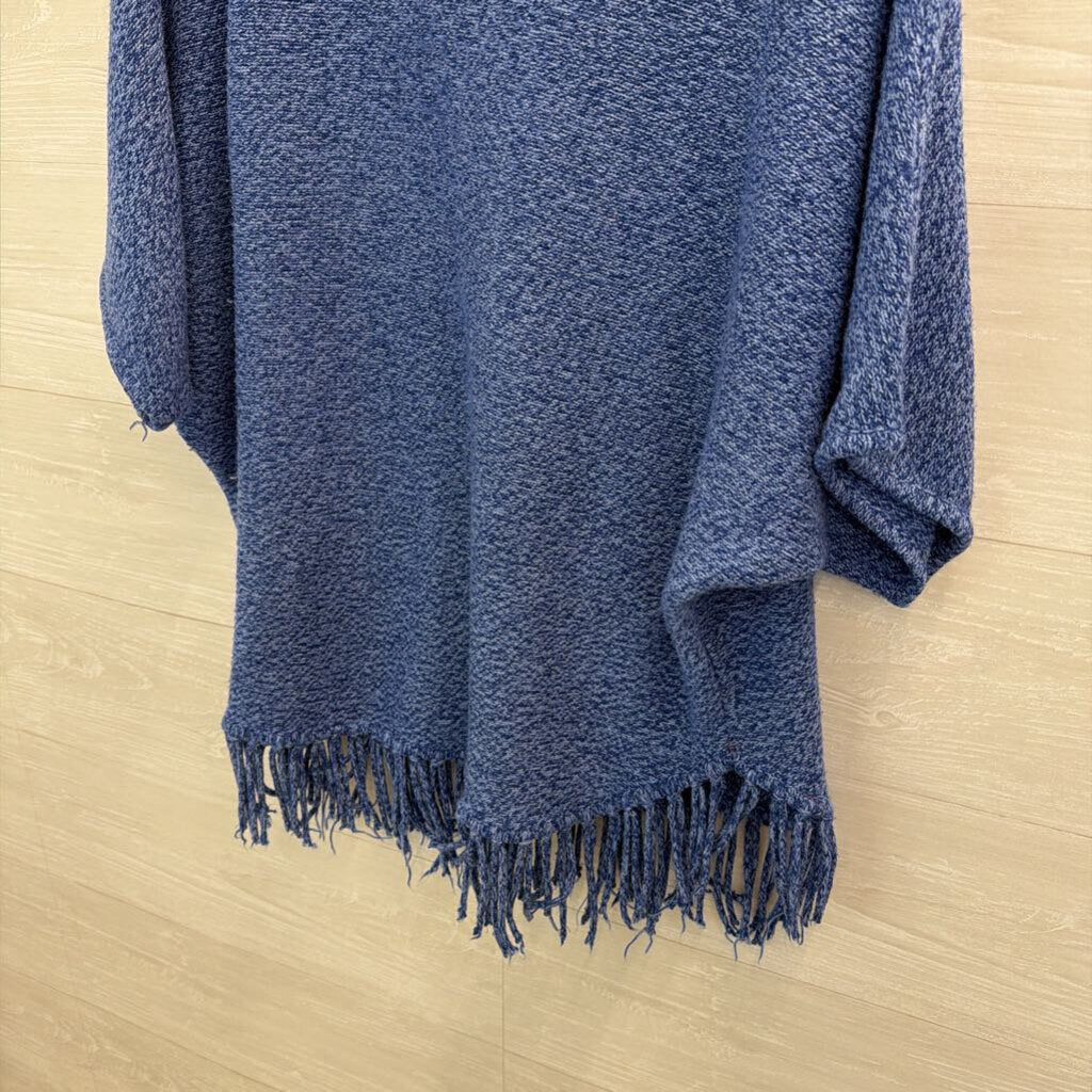 Valerie Stevens Blue Knit Fringe Hem Long Sleeve Top 1X