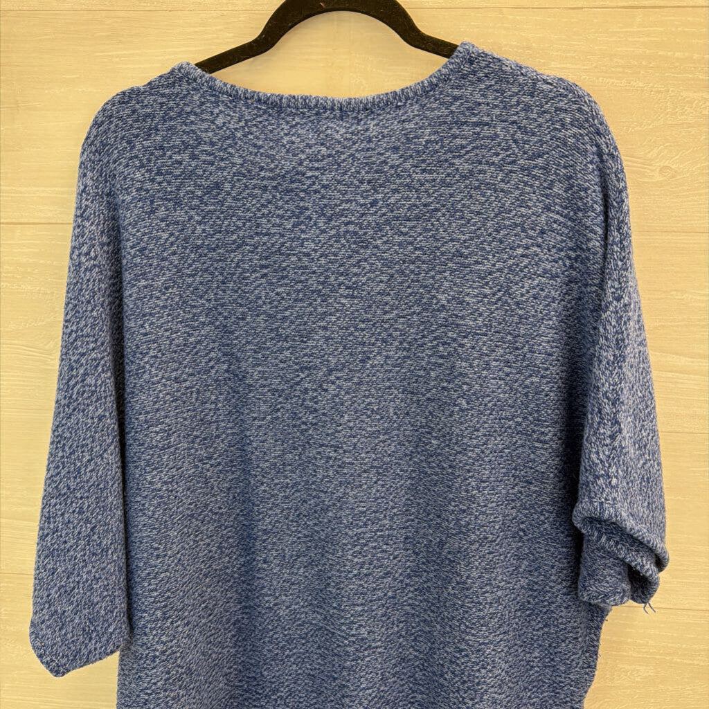 Valerie Stevens Blue Knit Fringe Hem Long Sleeve Top 1X