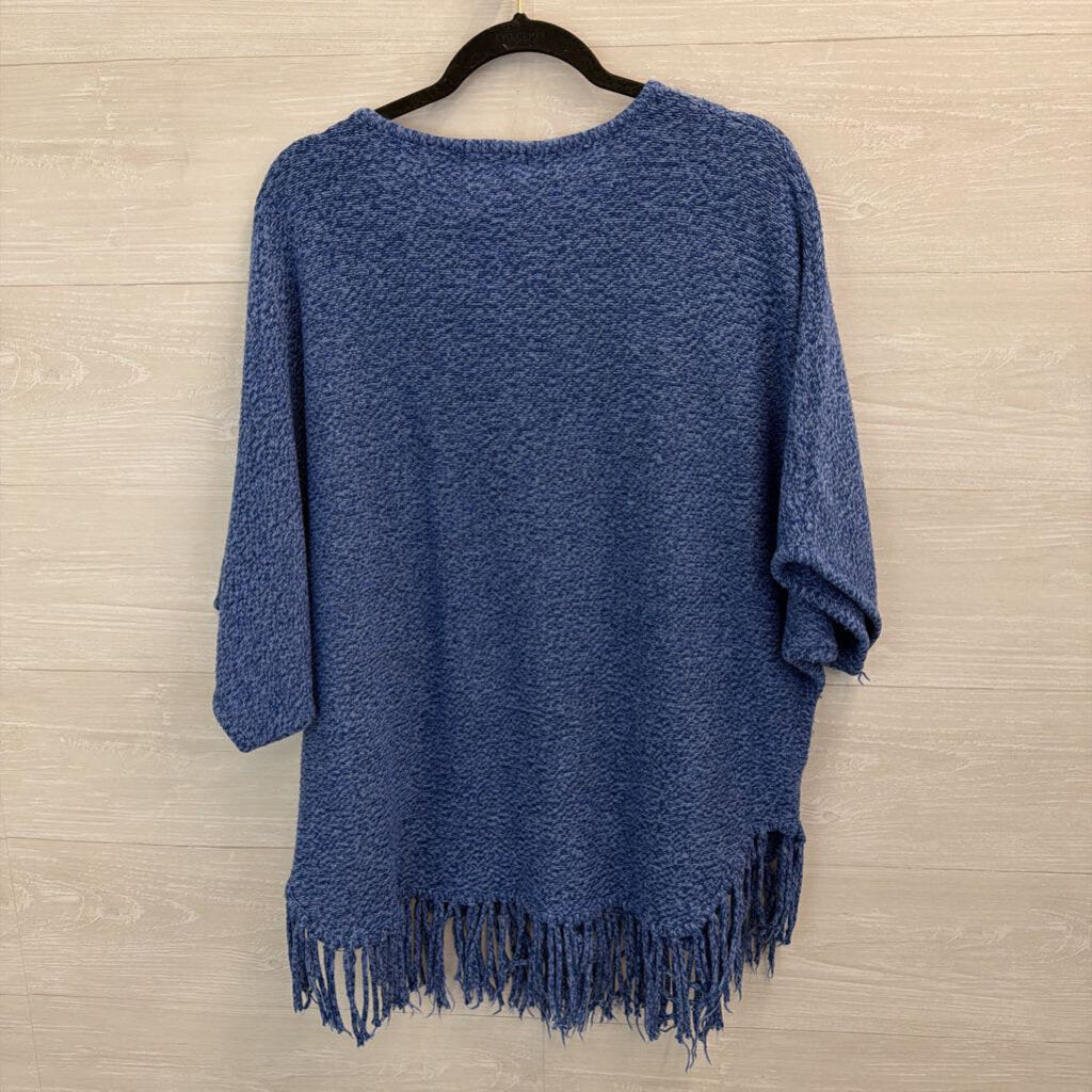 Valerie Stevens Blue Knit Fringe Hem Long Sleeve Top 1X