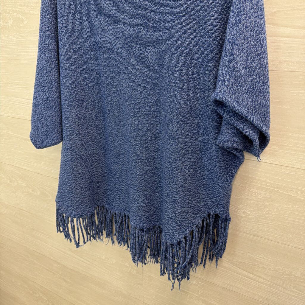 Valerie Stevens Blue Knit Fringe Hem Long Sleeve Top 1X