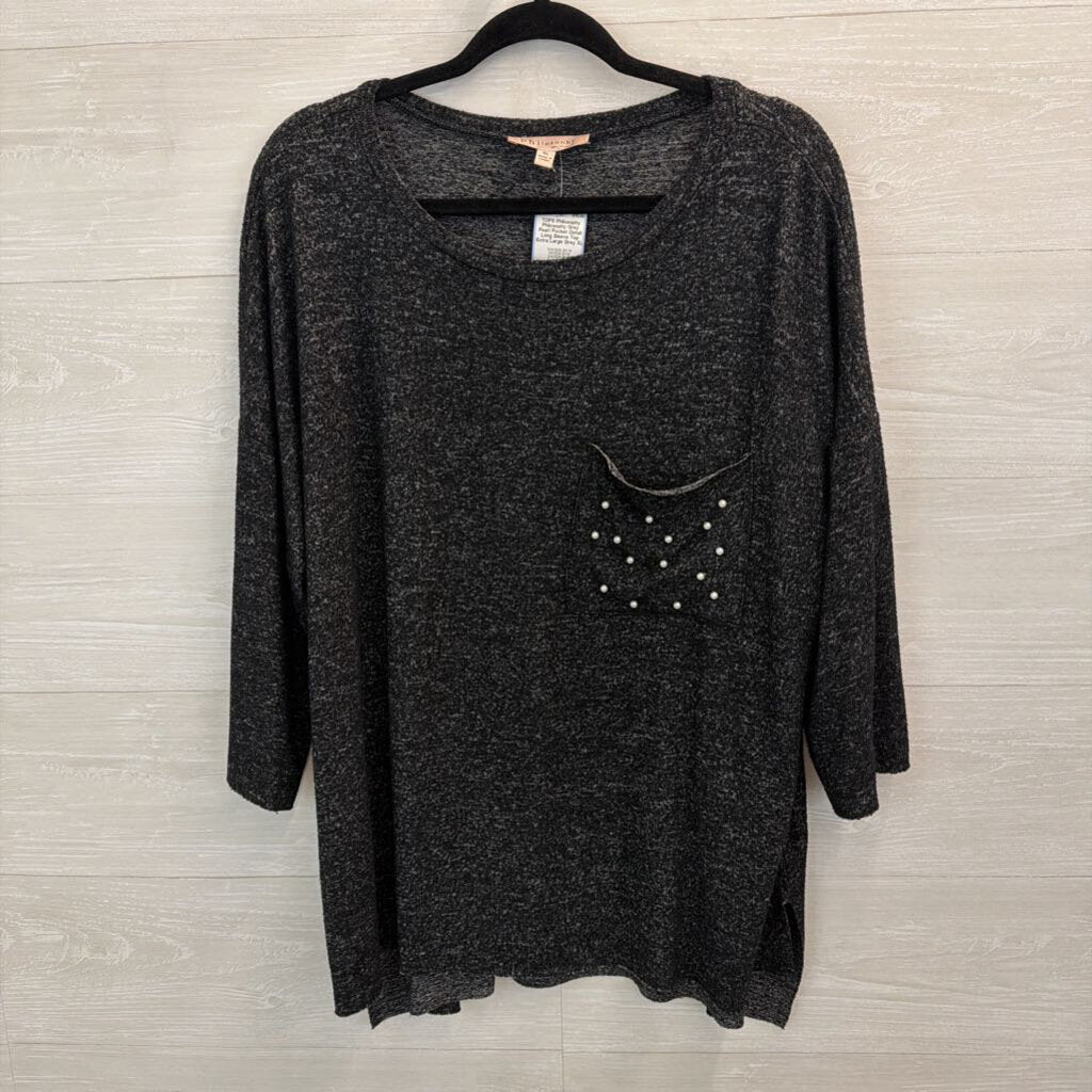 Philosophy Grey Pearl Pocket Detail Long Sleeve Top Extra Large