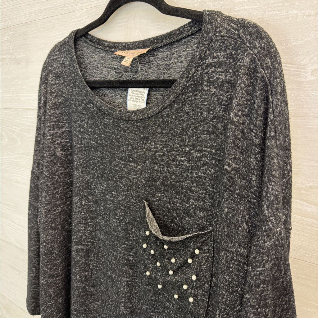 Philosophy Grey Pearl Pocket Detail Long Sleeve Top Extra Large