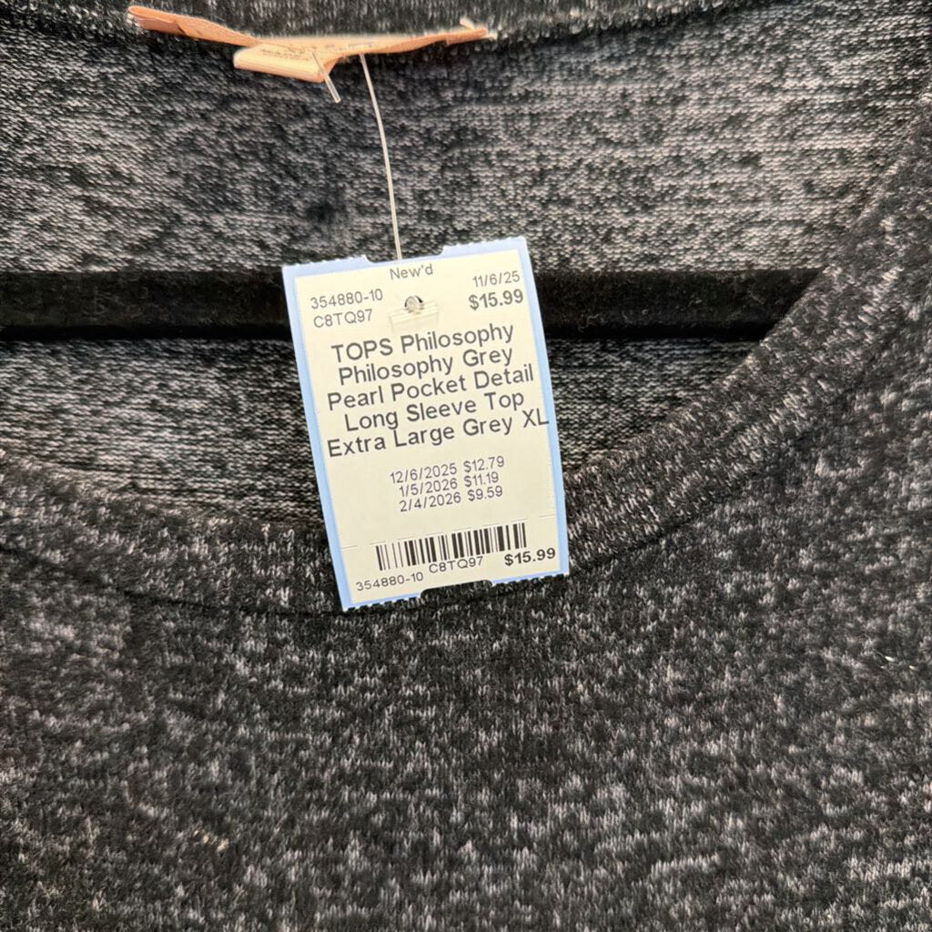 Philosophy Grey Pearl Pocket Detail Long Sleeve Top Extra Large