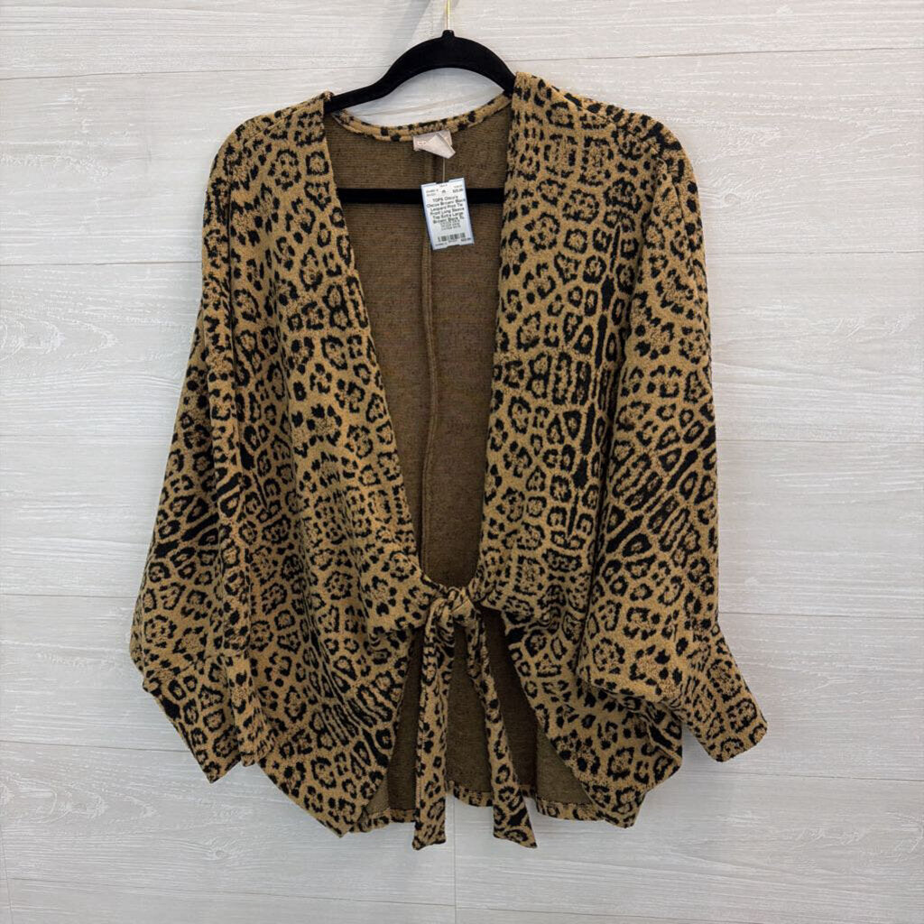 Chicos Brown/ Black Leopard Print Tie Front Long Sleeve Top Extra Large