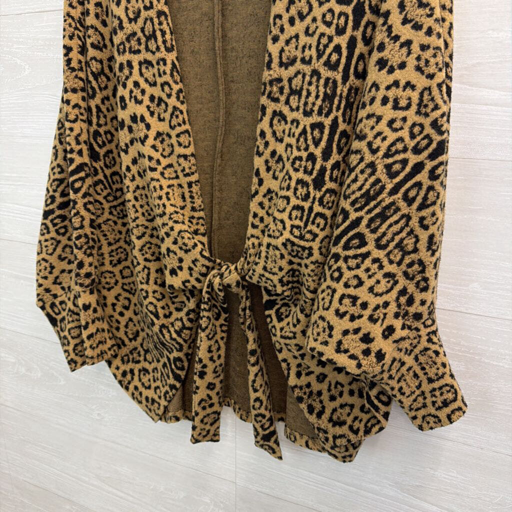Chicos Brown/ Black Leopard Print Tie Front Long Sleeve Top Extra Large
