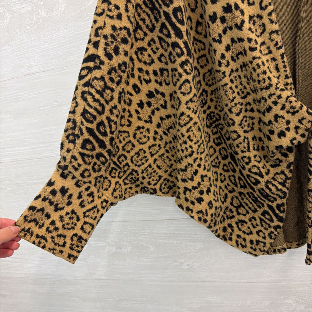 Chicos Brown/ Black Leopard Print Tie Front Long Sleeve Top Extra Large