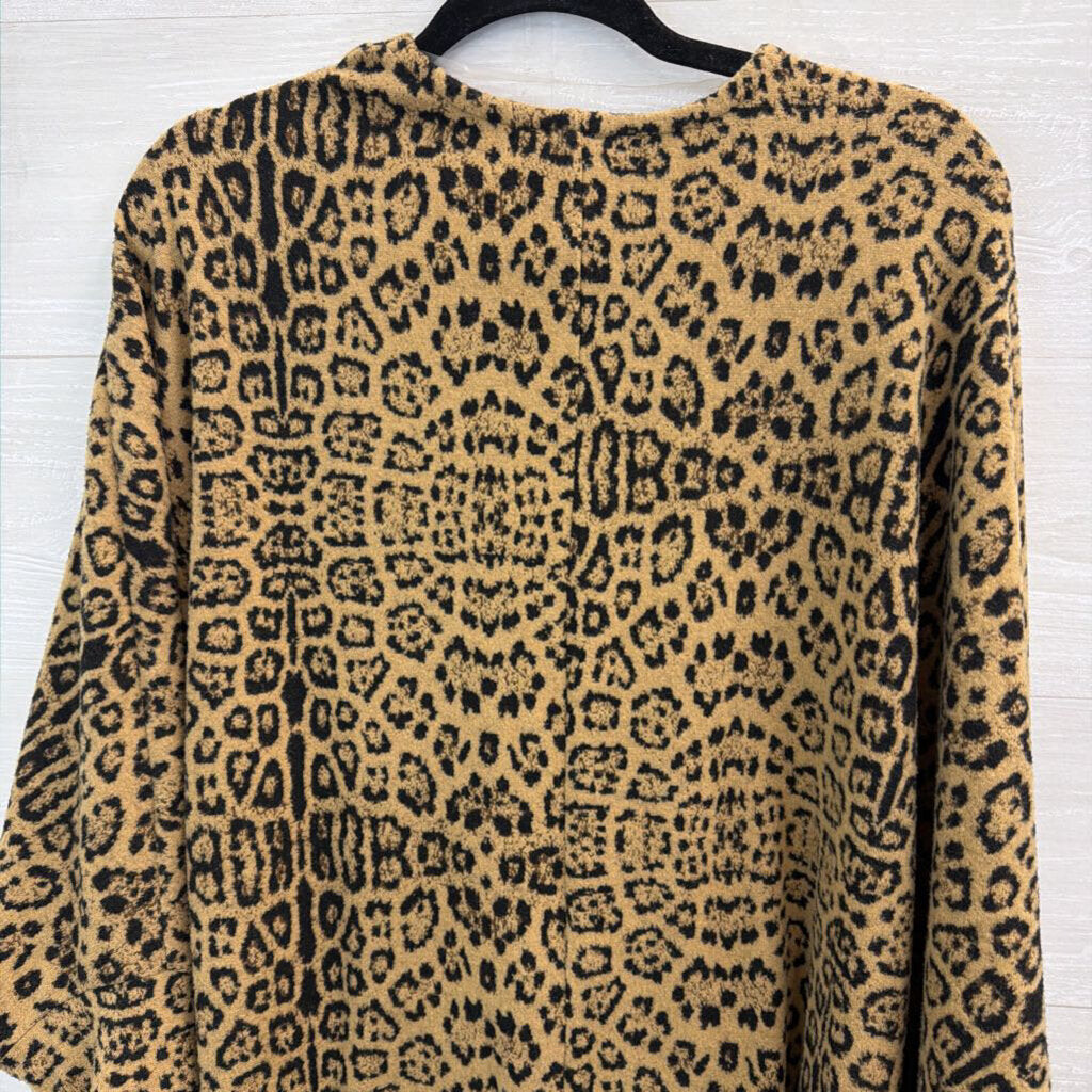Chicos Brown/ Black Leopard Print Tie Front Long Sleeve Top Extra Large