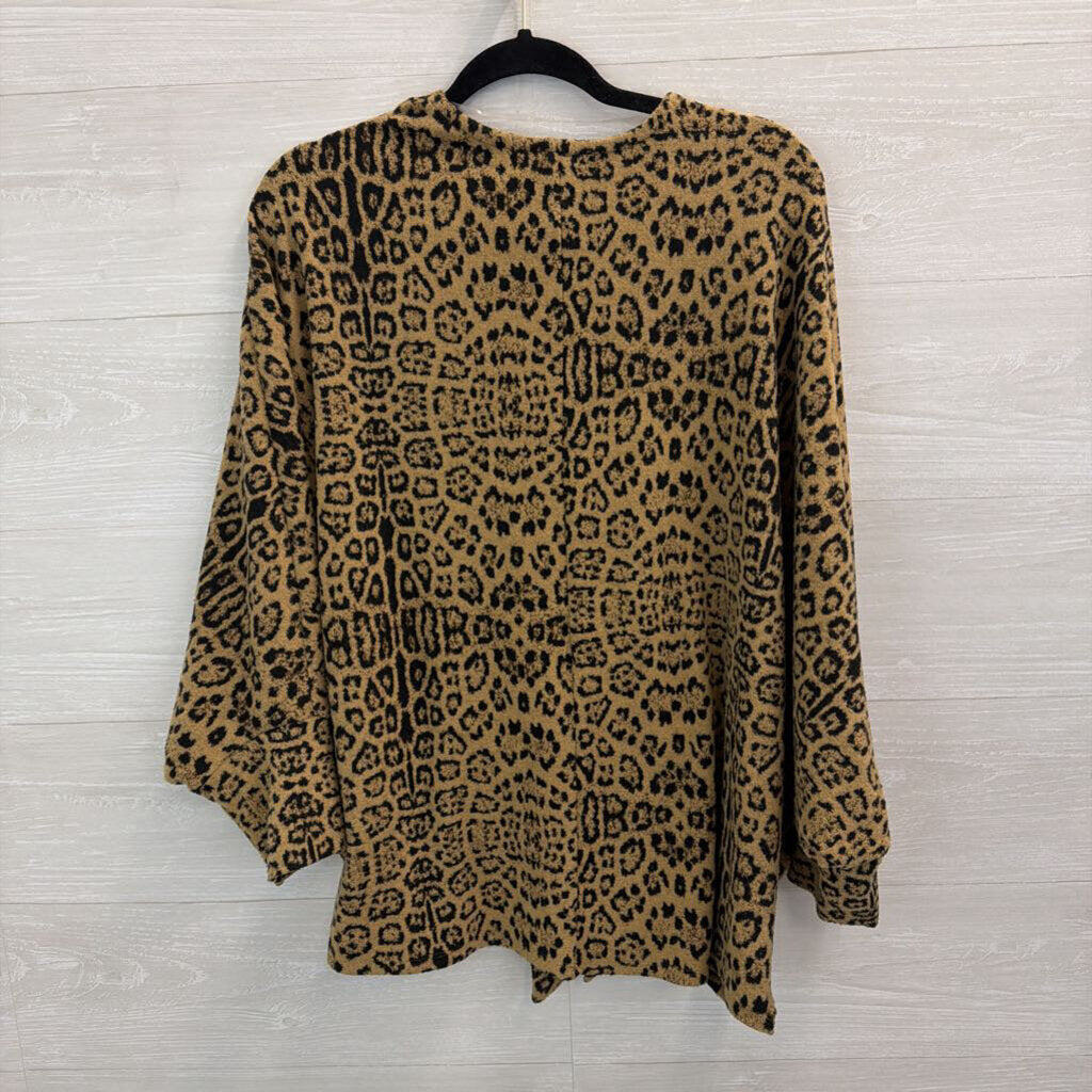 Chicos Brown/ Black Leopard Print Tie Front Long Sleeve Top Extra Large