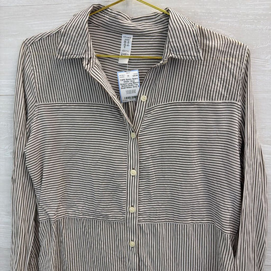 Spanx White/ Grey Striped Long Sleeve Button Down Top Small