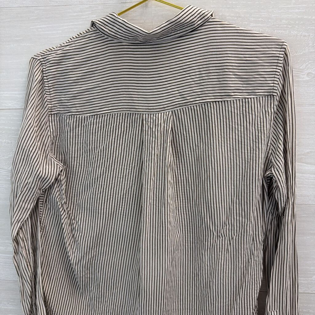 Spanx White/ Grey Striped Long Sleeve Button Down Top Small