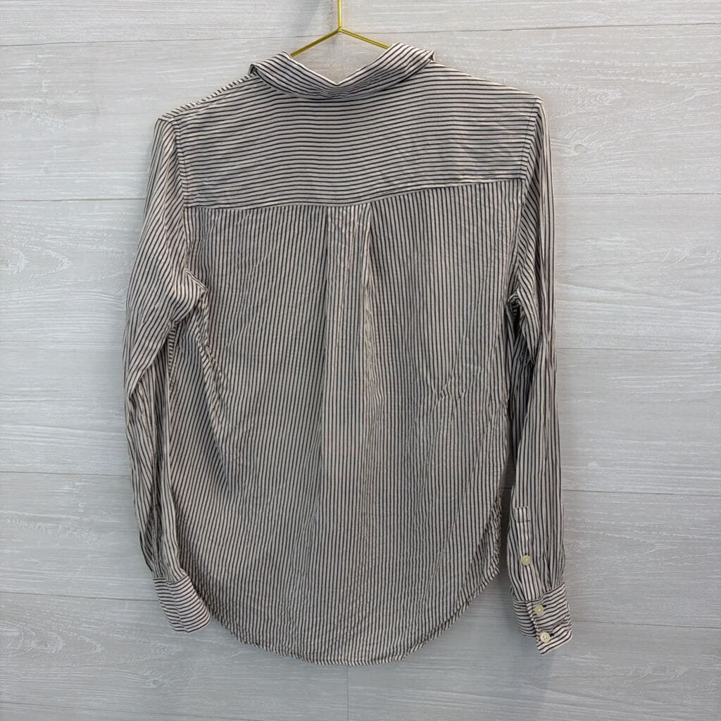 Spanx White/ Grey Striped Long Sleeve Button Down Top Small