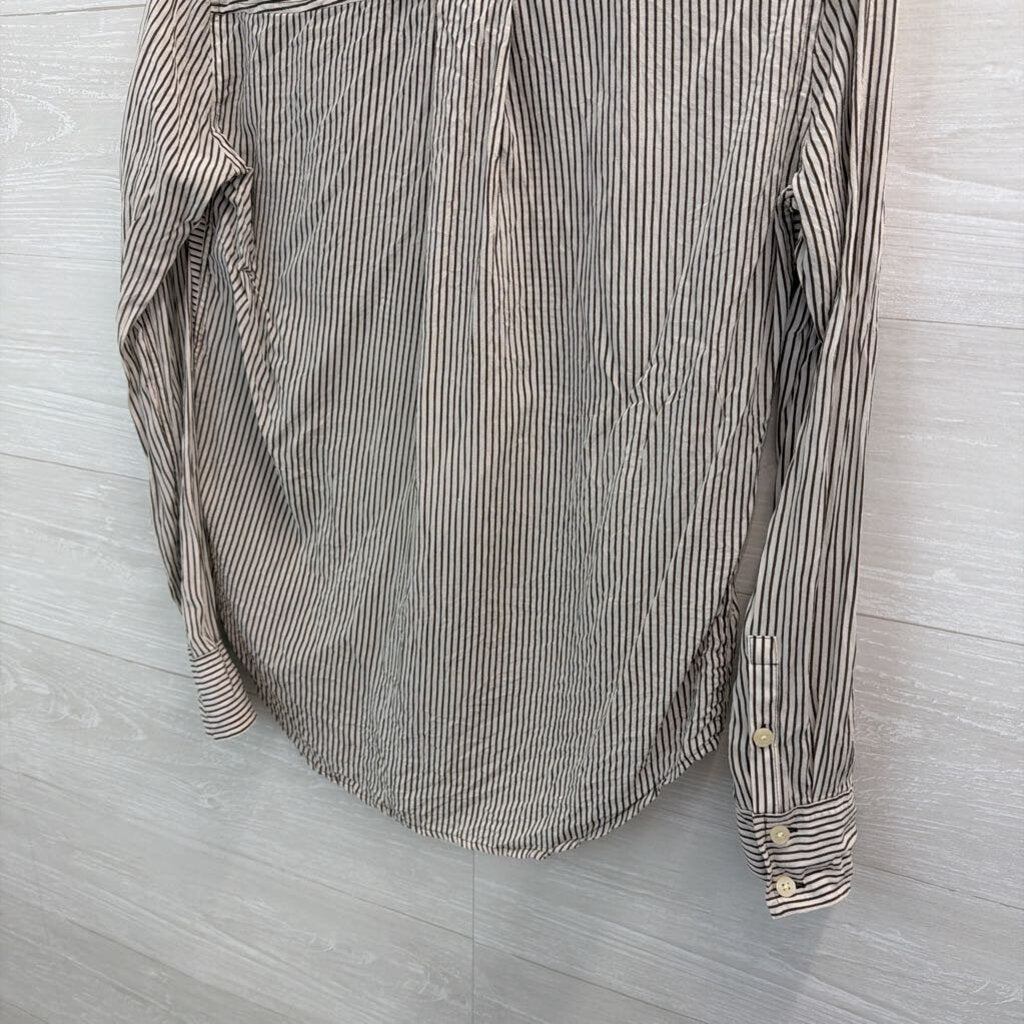 Spanx White/ Grey Striped Long Sleeve Button Down Top Small