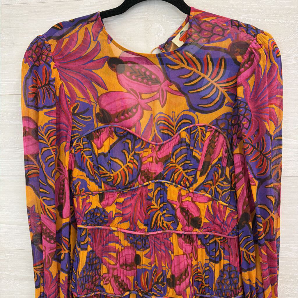 Farm Rio Pink/ Multi Fruit Dream Long Sleeve Dress Small