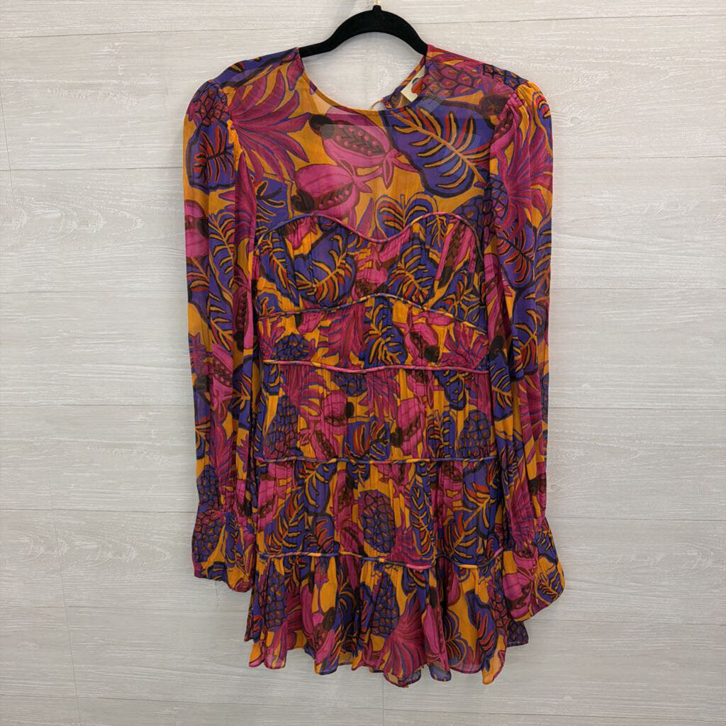 Farm Rio Pink/ Multi Fruit Dream Long Sleeve Dress Small