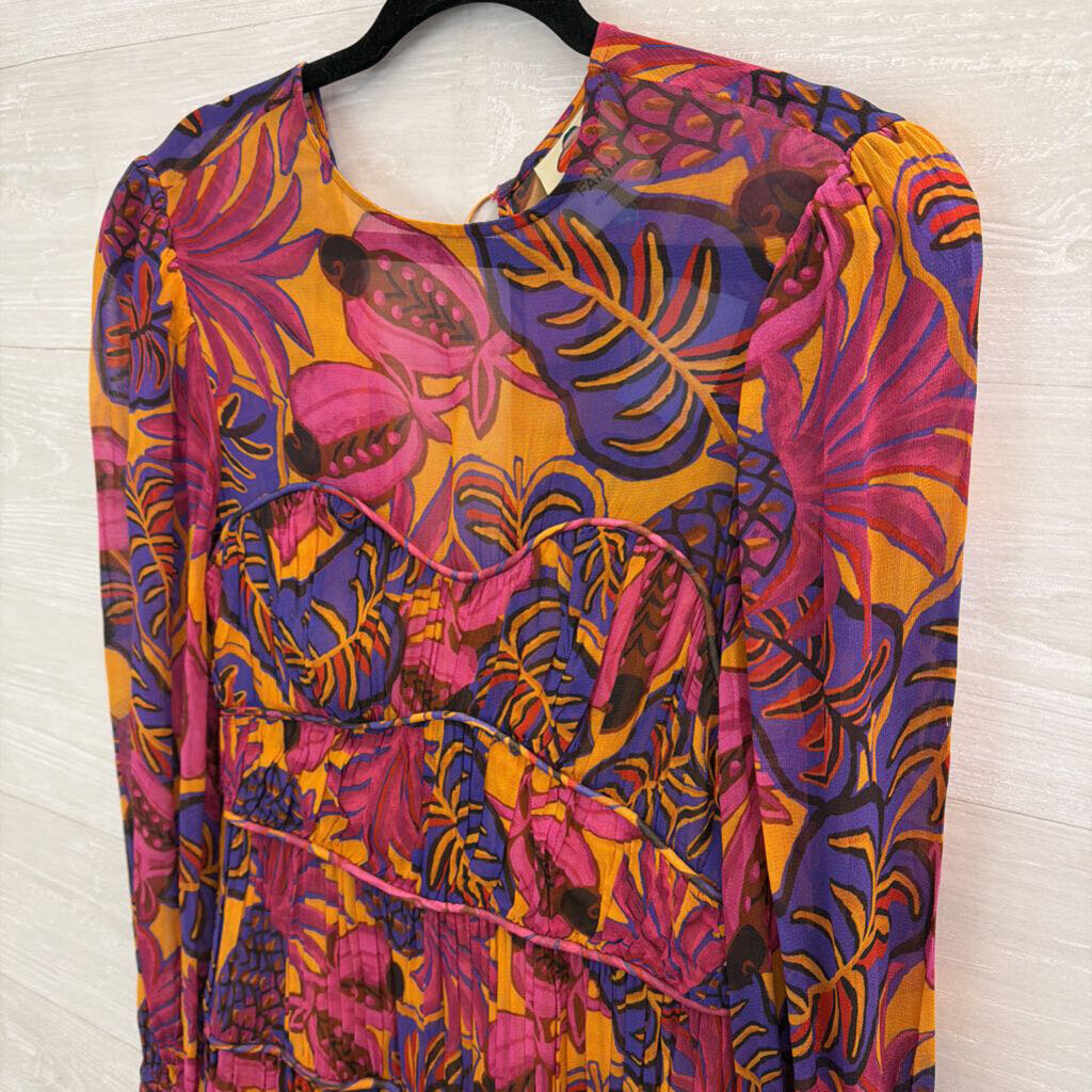 Farm Rio Pink/ Multi Fruit Dream Long Sleeve Dress Small