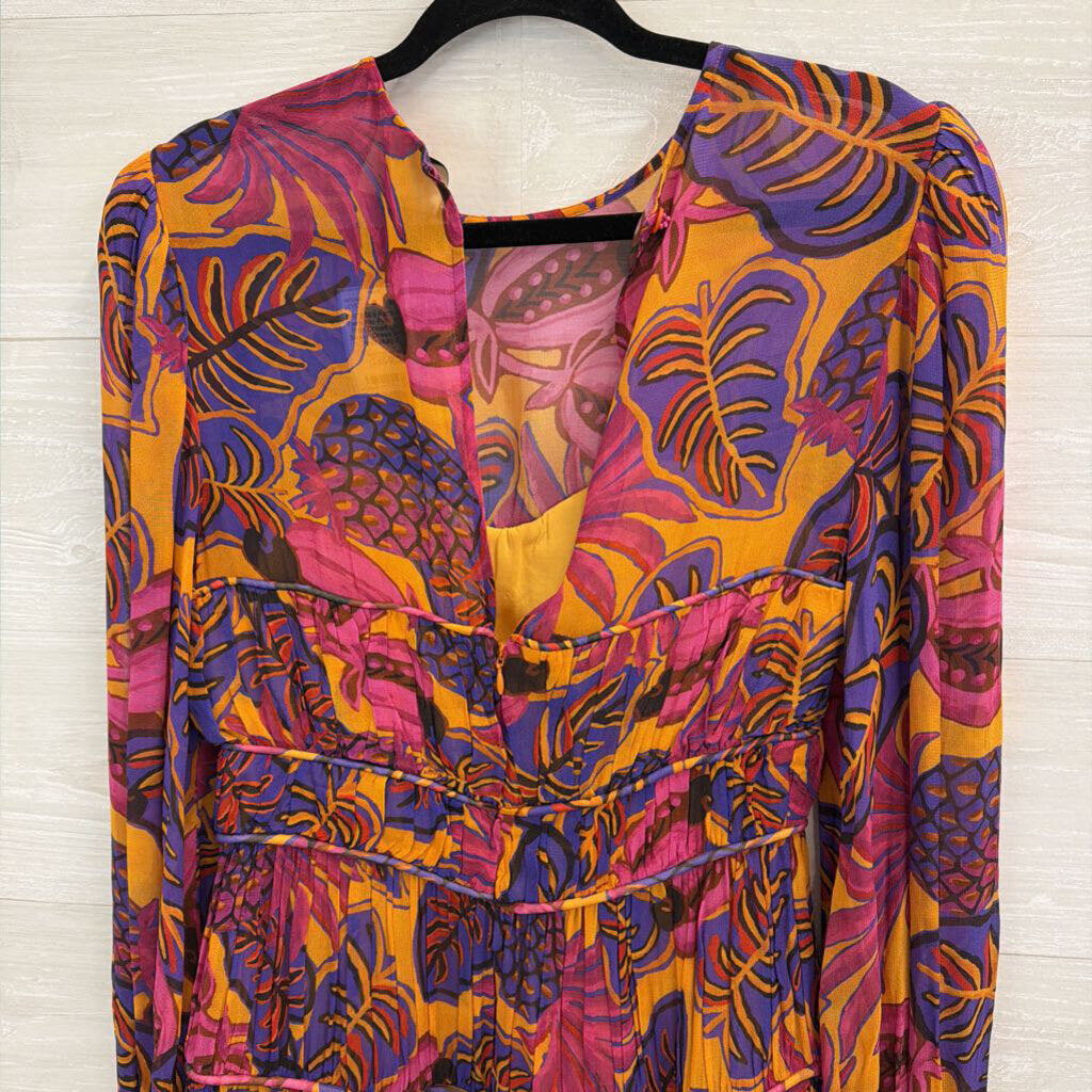 Farm Rio Pink/ Multi Fruit Dream Long Sleeve Dress Small