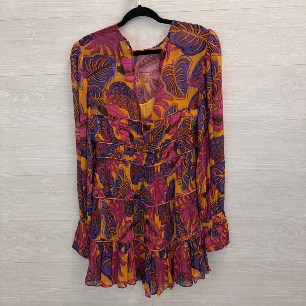 Farm Rio Pink/ Multi Fruit Dream Long Sleeve Dress Small