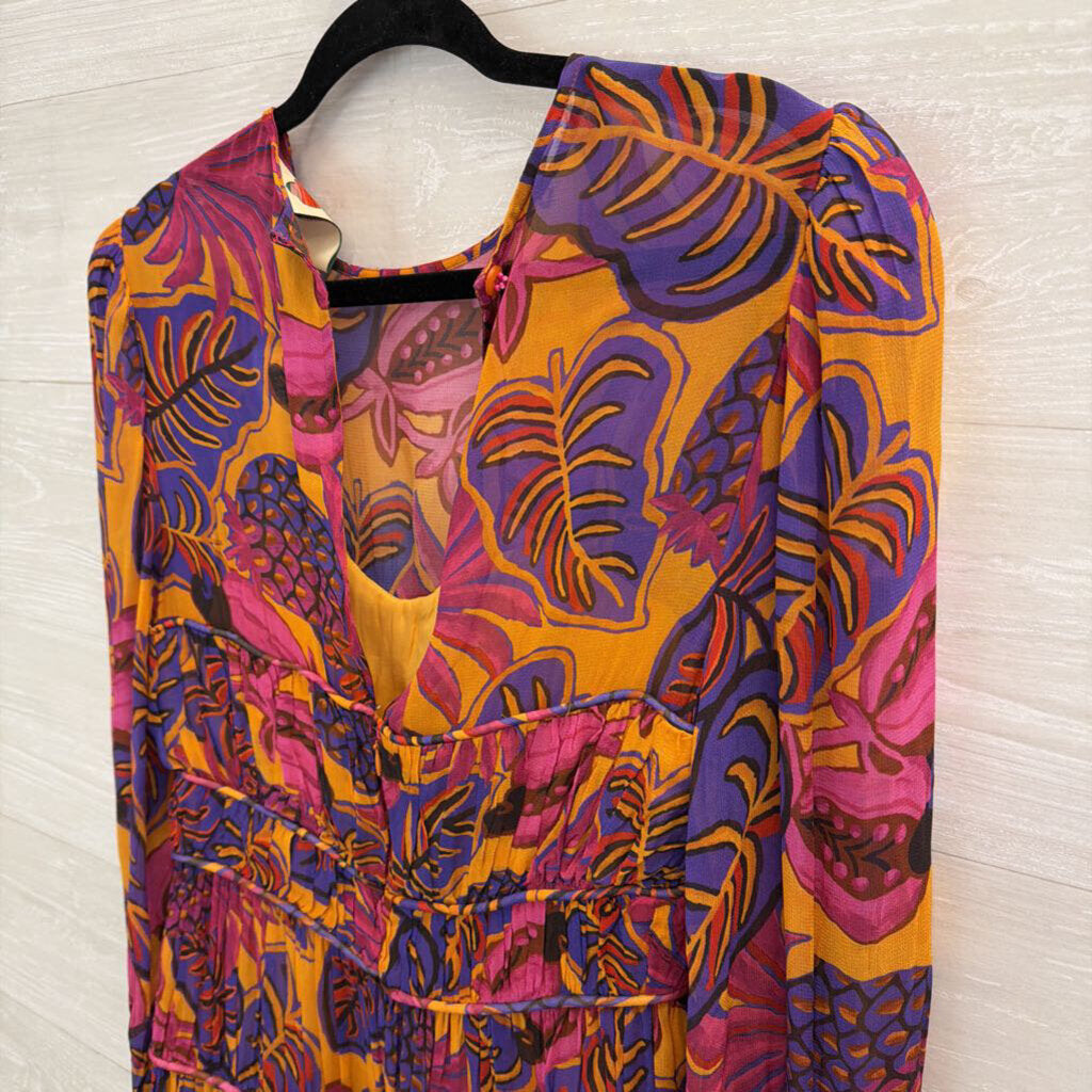 Farm Rio Pink/ Multi Fruit Dream Long Sleeve Dress Small