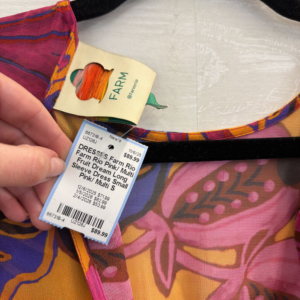 Farm Rio Pink/ Multi Fruit Dream Long Sleeve Dress Small