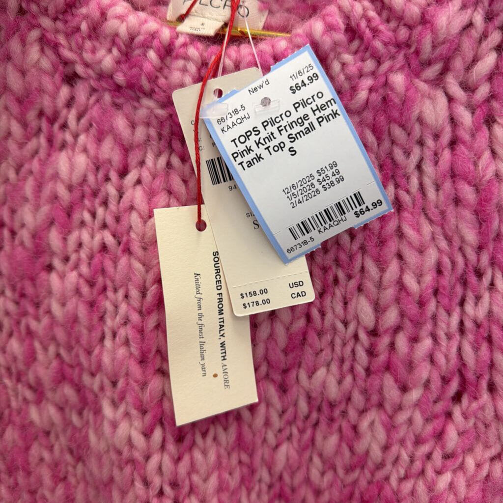 Pilcro Pink Knit Fringe Hem Tank Top Small