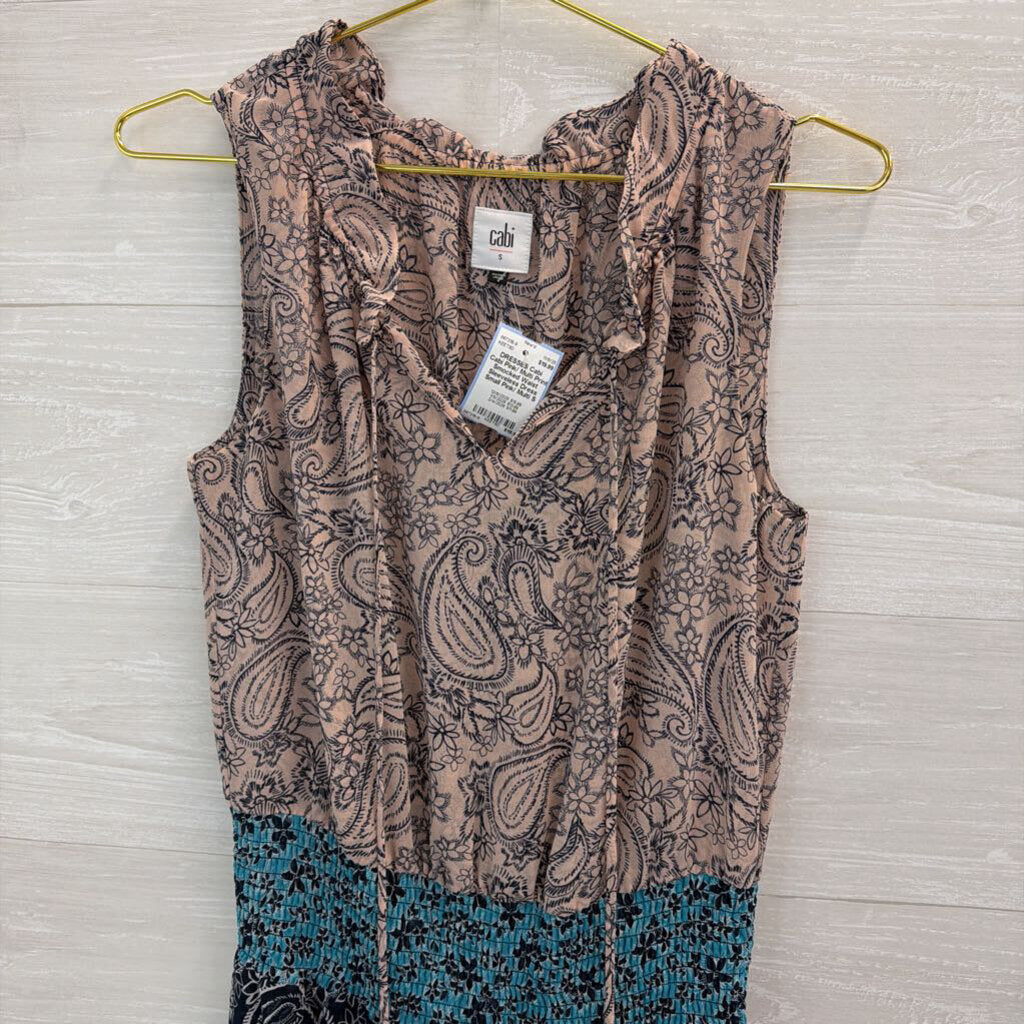Cabi Pink/ Multi Print Smocked Waist Sleeveless Dress Small