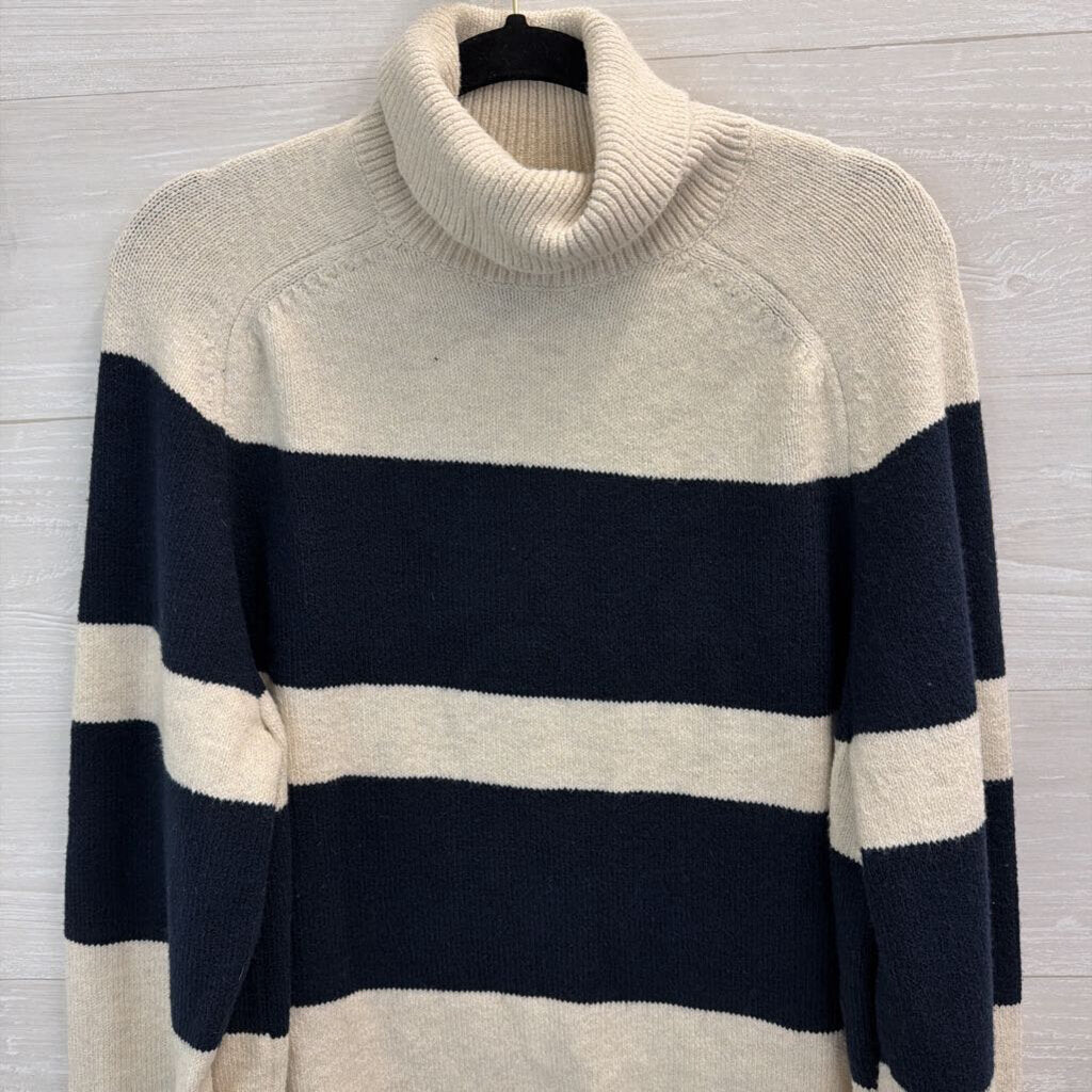 Banana Republic Cream/ Navy Striped Turtleneck Sweater Extra Large