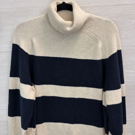 Banana Republic Cream/ Navy Striped Turtleneck Sweater Extra Large