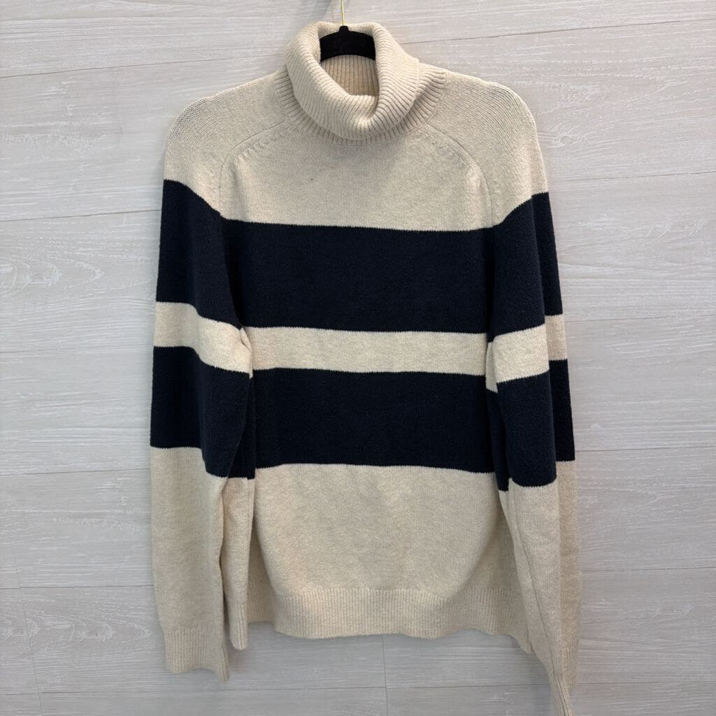 Banana Republic Cream/ Navy Striped Turtleneck Sweater Extra Large