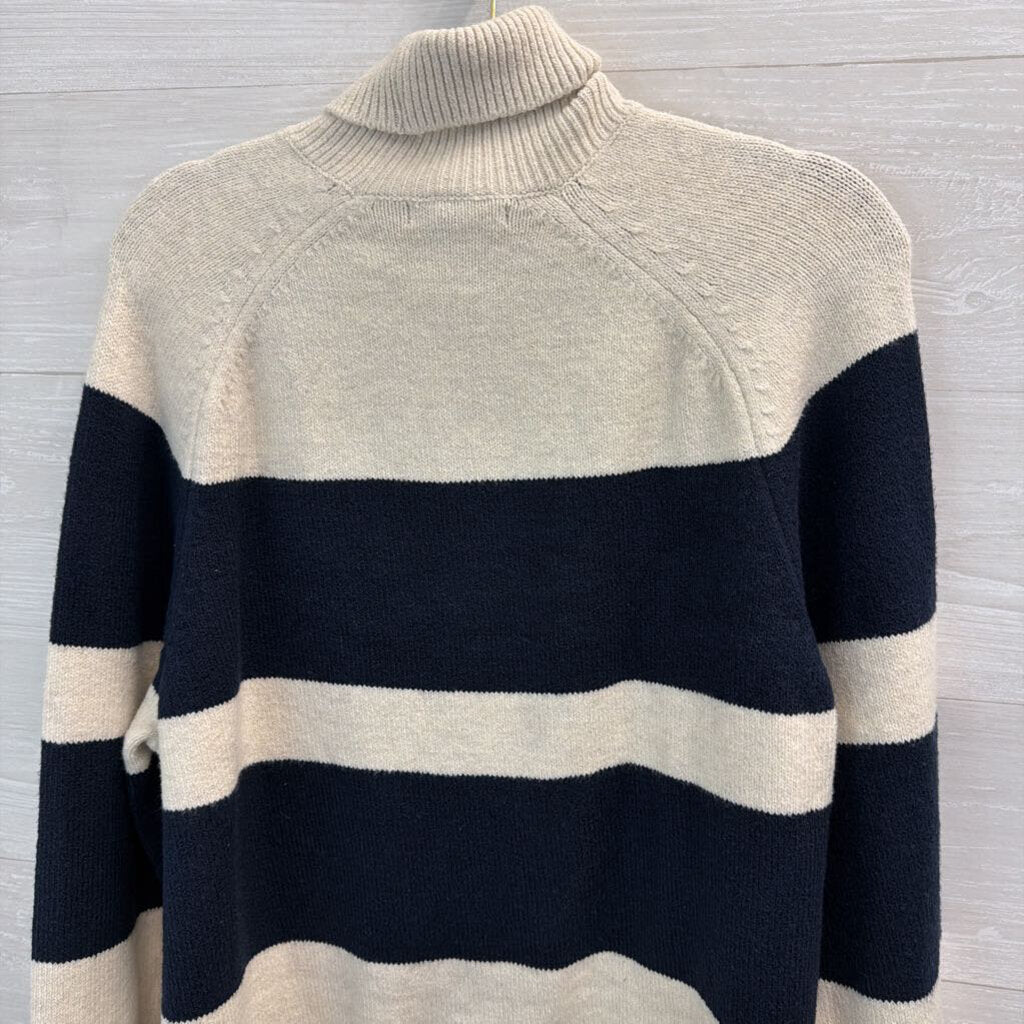 Banana Republic Cream/ Navy Striped Turtleneck Sweater Extra Large