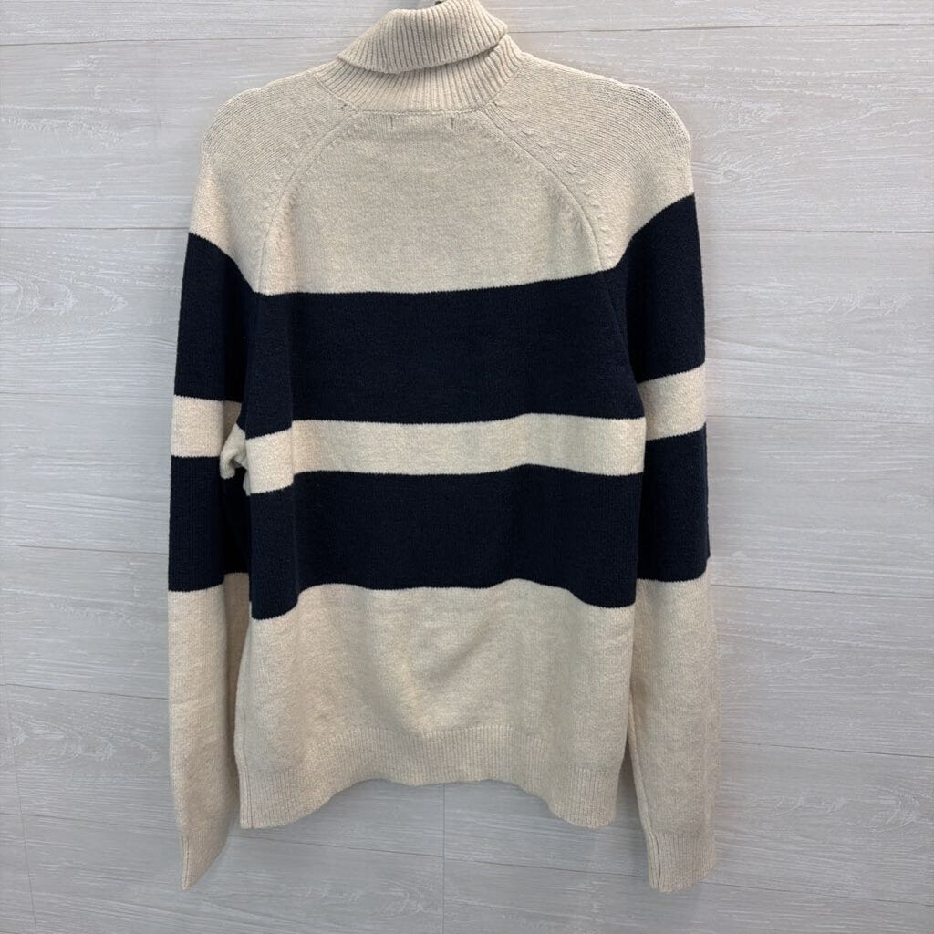 Banana Republic Cream/ Navy Striped Turtleneck Sweater Extra Large