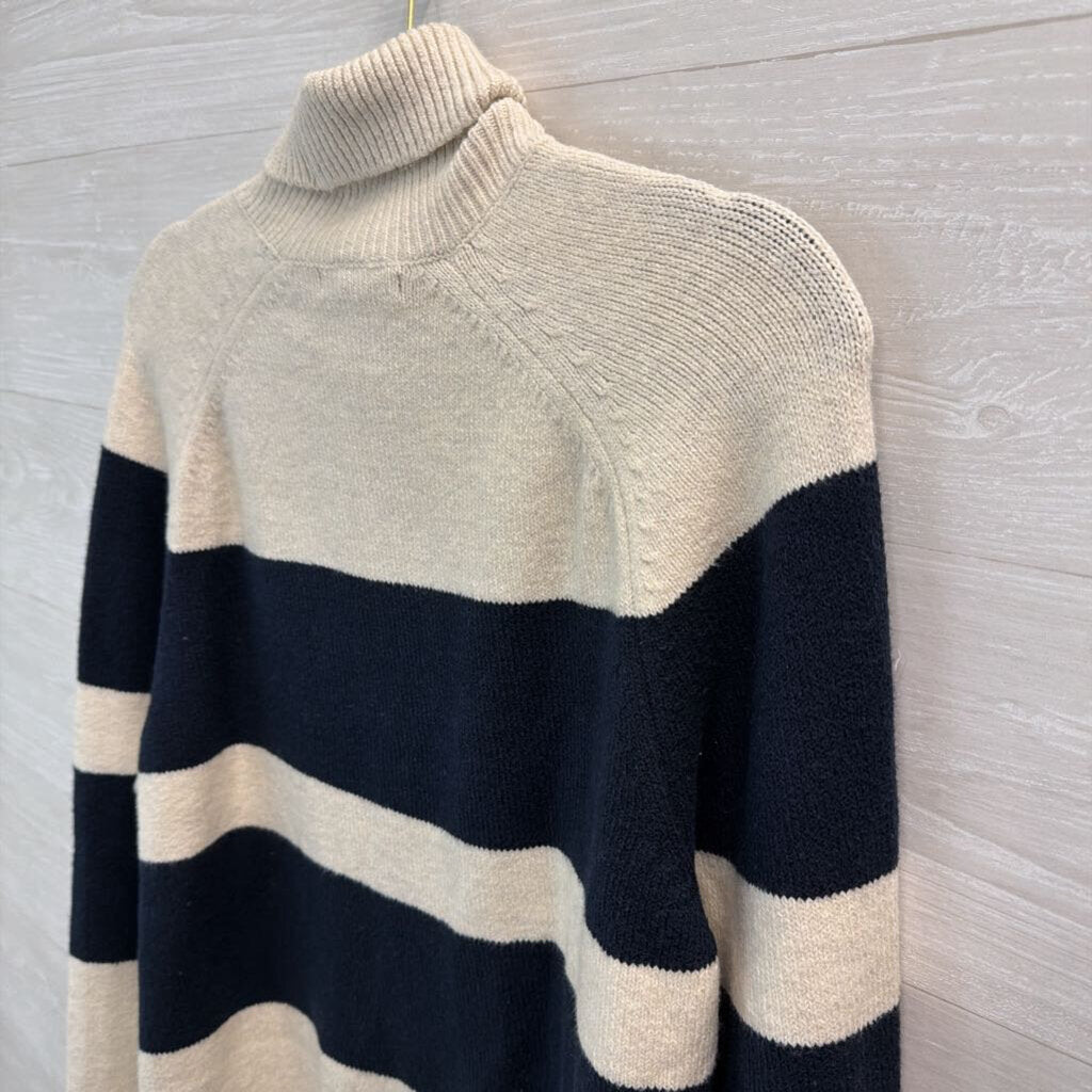 Banana Republic Cream/ Navy Striped Turtleneck Sweater Extra Large